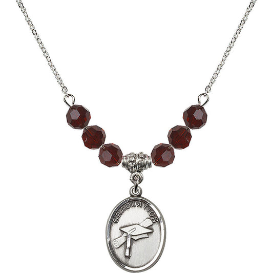 Sterling Silver Graduation Birthstone Necklace with Garnet Beads - 0872