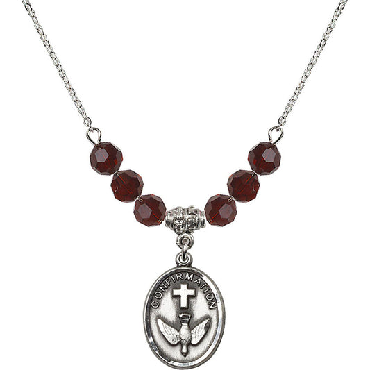Sterling Silver Confirmation Birthstone Necklace with Garnet Beads - 0873