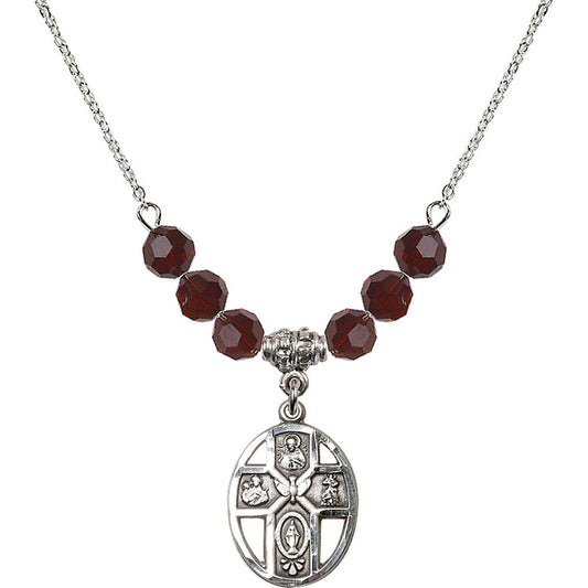 Sterling Silver 5-Way / Holy Spirit Birthstone Necklace with Garnet Beads - 0880