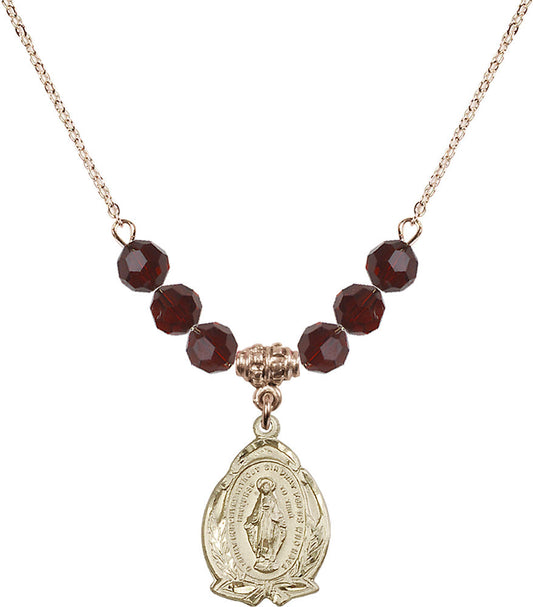 14kt Gold Filled Miraculous Birthstone Necklace with Garnet Beads - 1481