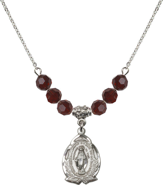 Sterling Silver Miraculous Birthstone Necklace with Garnet Beads - 1481