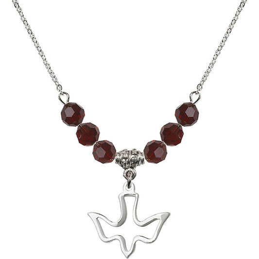 Sterling Silver Holy Spirit Birthstone Necklace with Garnet Beads - 1510