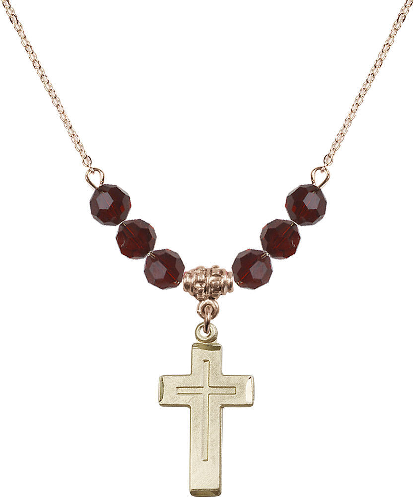 14kt Gold Filled Cross Birthstone Necklace with Garnet Beads - 1529