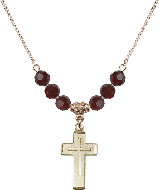 14kt Gold Filled Cross Birthstone Necklace with Garnet Beads - 1529