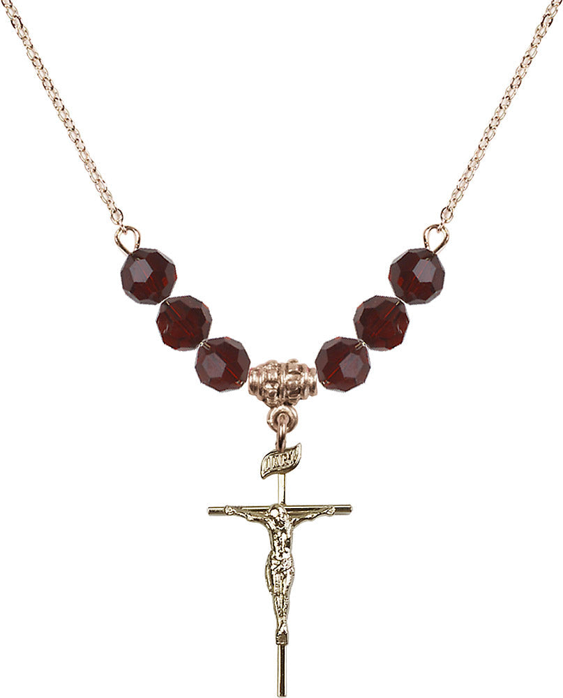 14kt Gold Filled Crucifix Birthstone Necklace with Garnet Beads - 1535