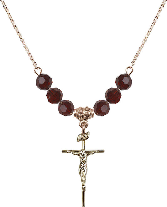 14kt Gold Filled Crucifix Birthstone Necklace with Garnet Beads - 1535