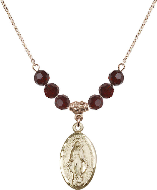 14kt Gold Filled Miraculous Birthstone Necklace with Garnet Beads - 1615