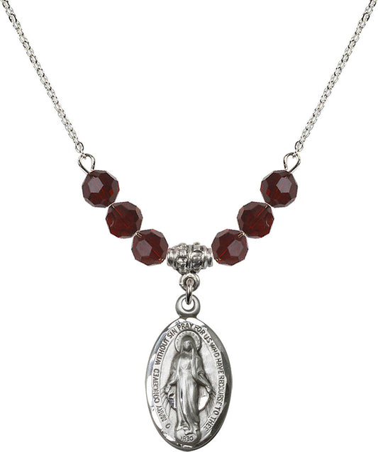 Sterling Silver Miraculous Birthstone Necklace with Garnet Beads - 1615