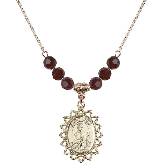 14kt Gold Filled Saint Jude Birthstone Necklace with Garnet Beads - 1619
