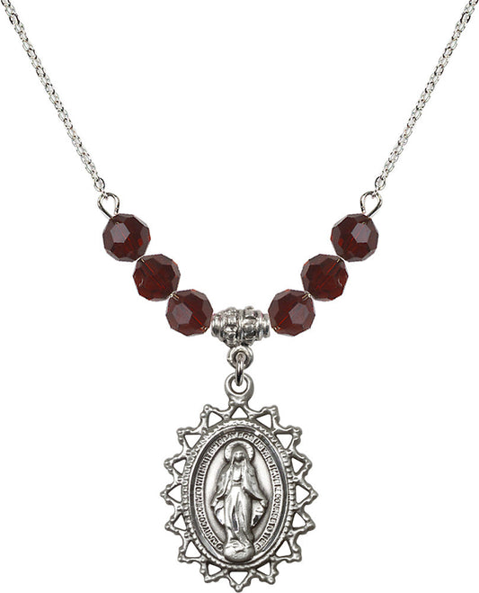 Sterling Silver Miraculous Birthstone Necklace with Garnet Beads - 1619