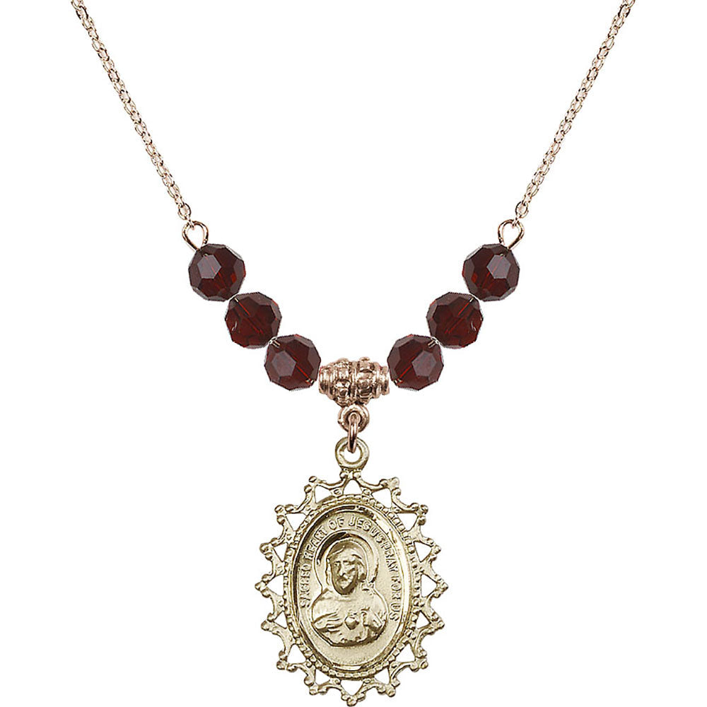 14kt Gold Filled Scapular Birthstone Necklace with Garnet Beads - 1619