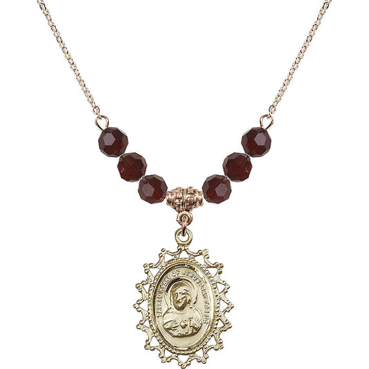 14kt Gold Filled Scapular Birthstone Necklace with Garnet Beads - 1619