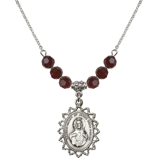 Sterling Silver Scapular Birthstone Necklace with Garnet Beads - 1619