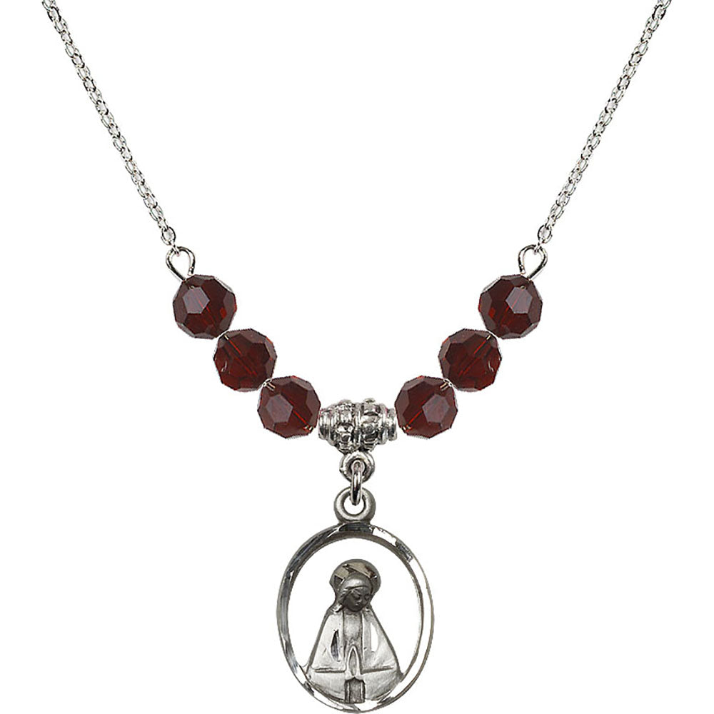 Sterling Silver Madonna Birthstone Necklace with Garnet Beads - 1626