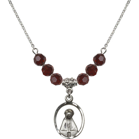 Sterling Silver Madonna Birthstone Necklace with Garnet Beads - 1626