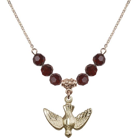 14kt Gold Filled Holy Spirit Birthstone Necklace with Garnet Beads - 1628