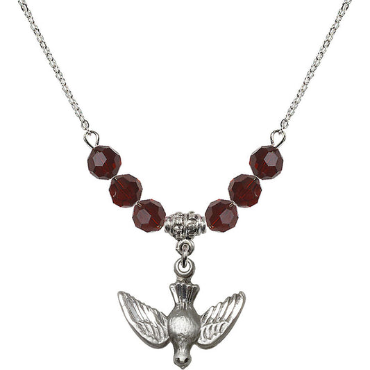 Sterling Silver Holy Spirit Birthstone Necklace with Garnet Beads - 1628