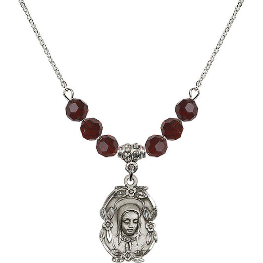 Sterling Silver Madonna Birthstone Necklace with Garnet Beads - 1647