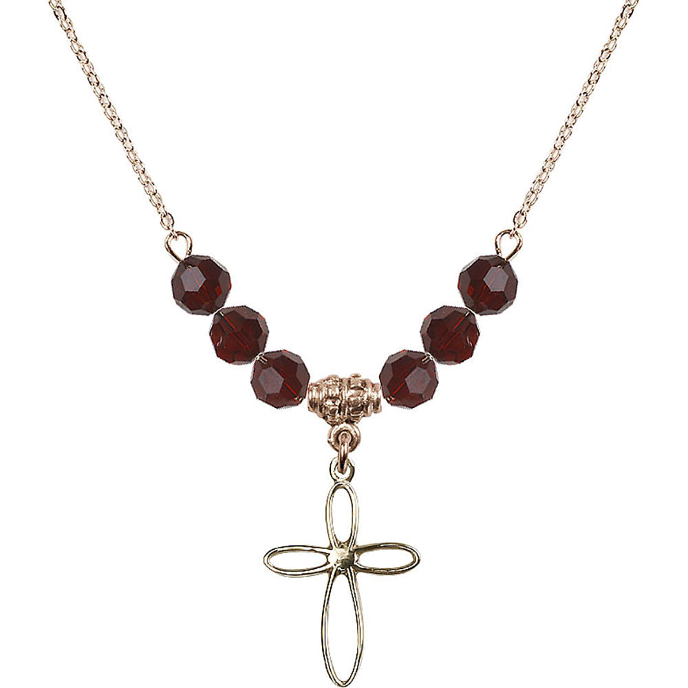 14kt Gold Filled Loop Cross Birthstone Necklace with Garnet Beads - 1707