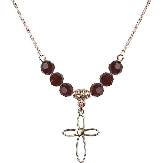 14kt Gold Filled Loop Cross Birthstone Necklace with Garnet Beads - 1707