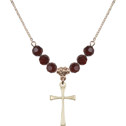 14kt Gold Filled Maltese Cross Birthstone Necklace with Garnet Beads - 1870