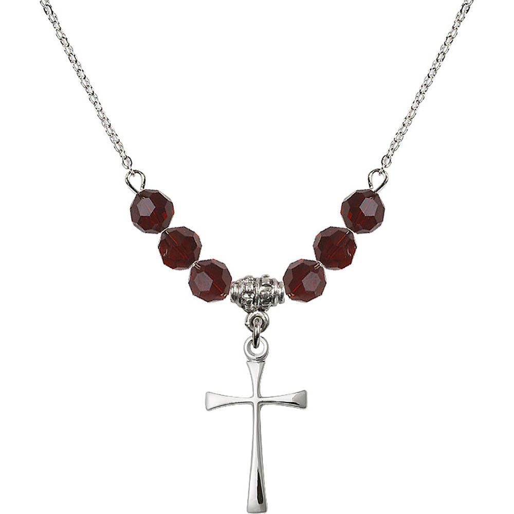 Sterling Silver Maltese Cross Birthstone Necklace with Garnet Beads - 1870