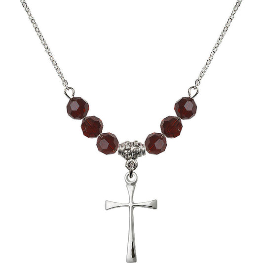 Sterling Silver Maltese Cross Birthstone Necklace with Garnet Beads - 1870