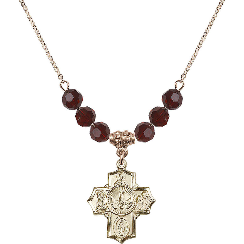 14kt Gold Filled 5-Way Birthstone Necklace with Garnet Beads - 2090