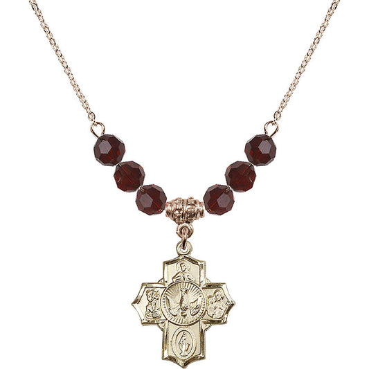 14kt Gold Filled 5-Way Birthstone Necklace with Garnet Beads - 2090