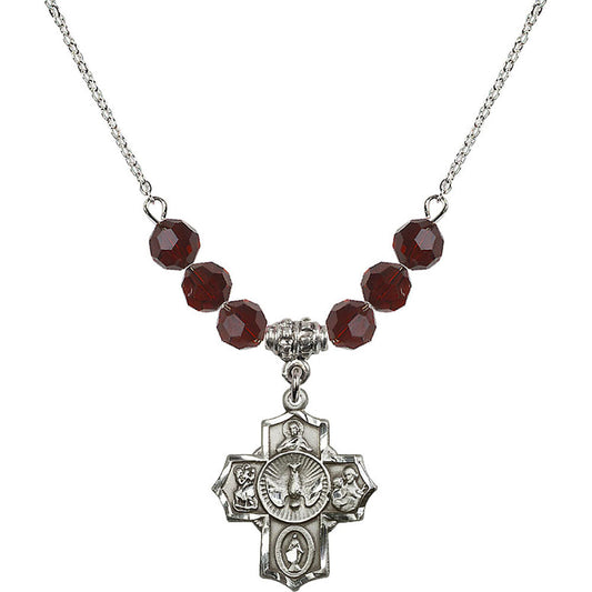 Sterling Silver 5-Way Birthstone Necklace with Garnet Beads - 2090