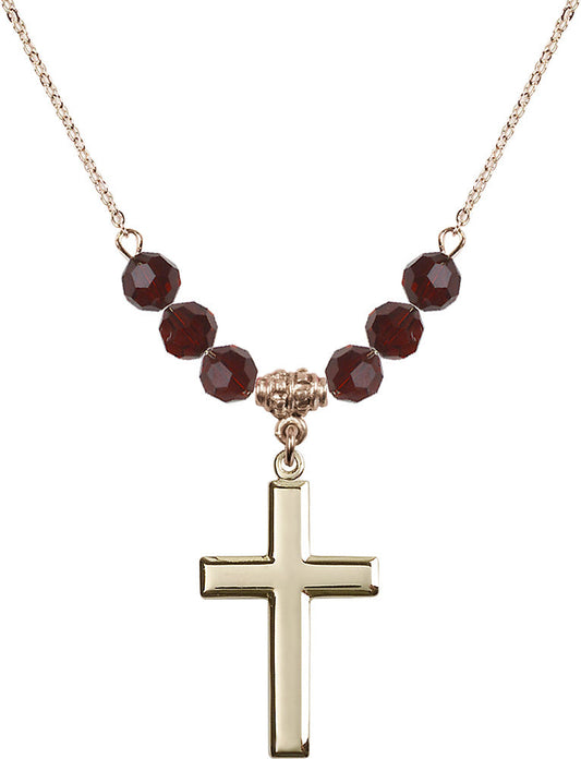 14kt Gold Filled Cross Birthstone Necklace with Garnet Beads - 2190