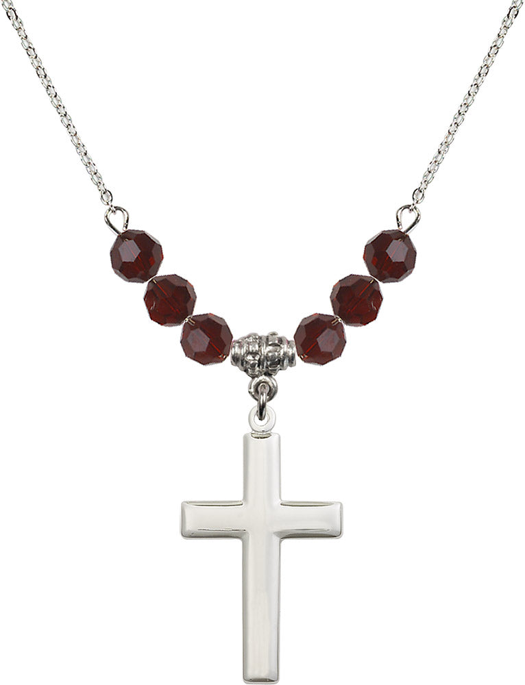 Sterling Silver Cross Birthstone Necklace with Garnet Beads - 2190