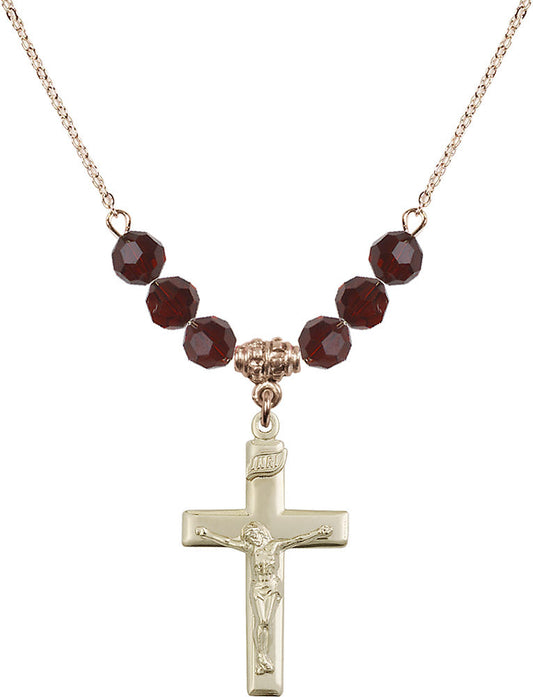 14kt Gold Filled Crucifix Birthstone Necklace with Garnet Beads - 2191