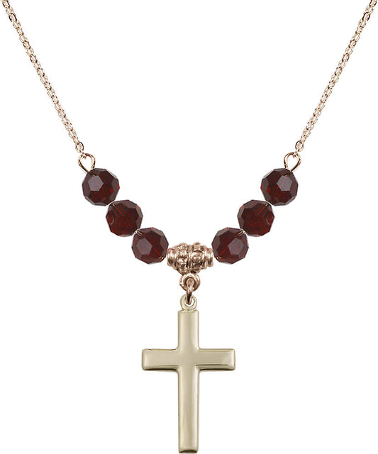 14kt Gold Filled Cross Birthstone Necklace with Garnet Beads - 2195