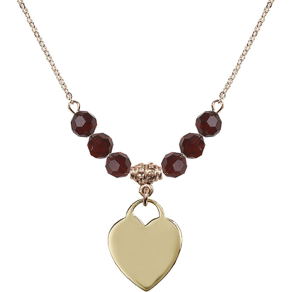 14kt Gold Filled Heart Birthstone Necklace with Garnet Beads - 3200