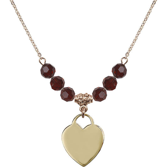 14kt Gold Filled Heart Birthstone Necklace with Garnet Beads - 3200