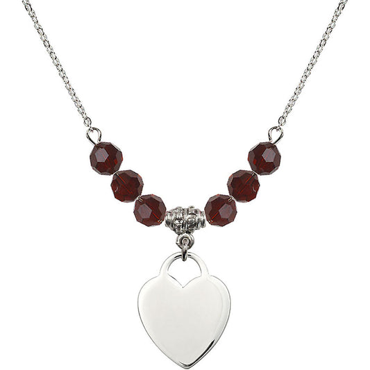 Sterling Silver Heart Birthstone Necklace with Garnet Beads - 3200