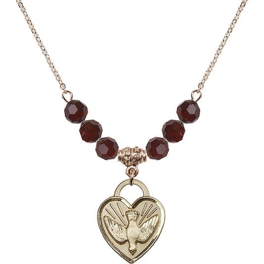 14kt Gold Filled Confirmation Heart Birthstone Necklace with Garnet Beads - 3205