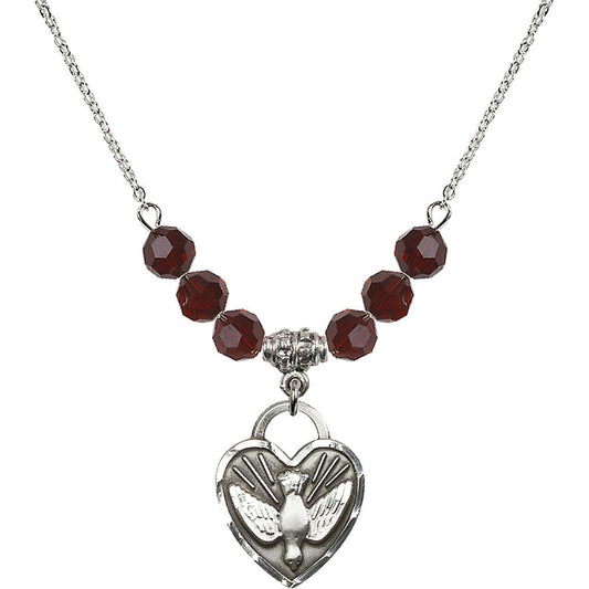 Sterling Silver Confirmation Heart Birthstone Necklace with Garnet Beads - 3205