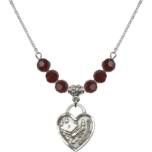 Sterling Silver Graduation Heart Birthstone Necklace with Garnet Beads - 3206