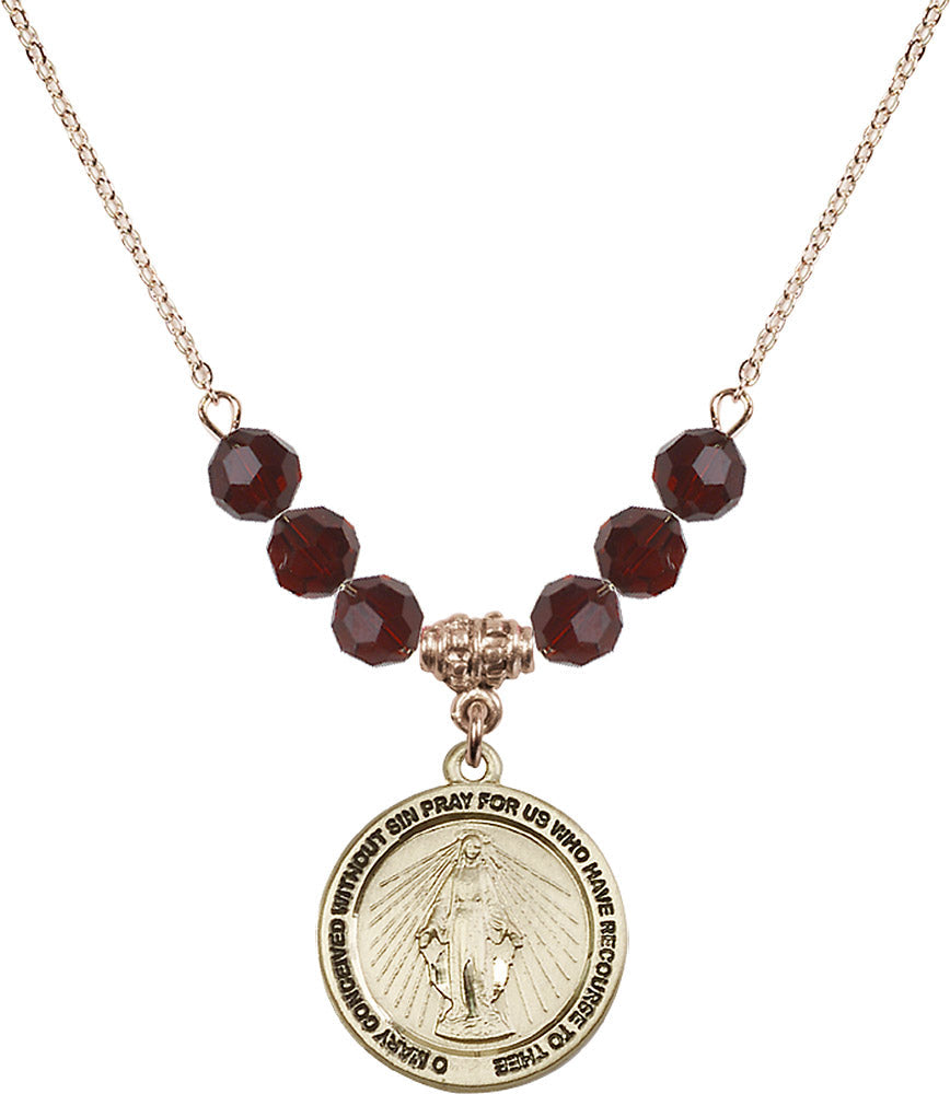 14kt Gold Filled Miraculous Birthstone Necklace with Garnet Beads - 4056