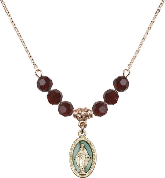 14kt Gold Filled Miraculous Birthstone Necklace with Garnet Beads - 4122