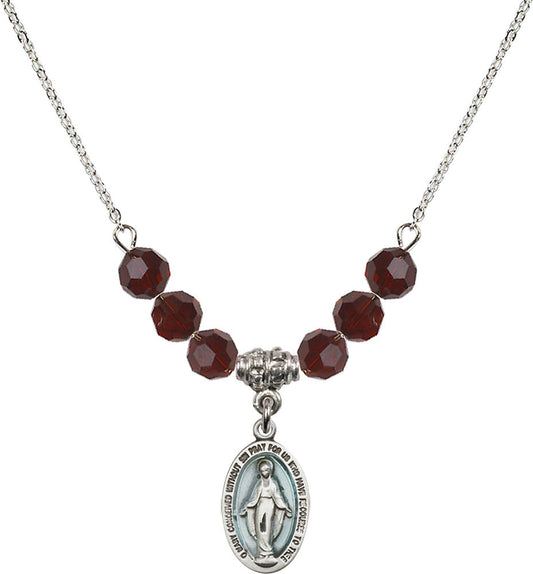 Sterling Silver Miraculous Birthstone Necklace with Garnet Beads - 4122
