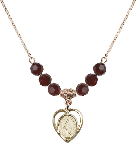 14kt Gold Filled Miraculous Birthstone Necklace with Garnet Beads - 4125