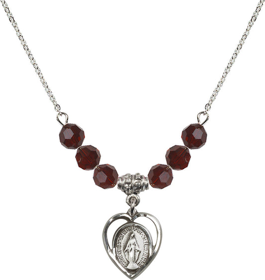 Sterling Silver Miraculous Birthstone Necklace with Garnet Beads - 4125