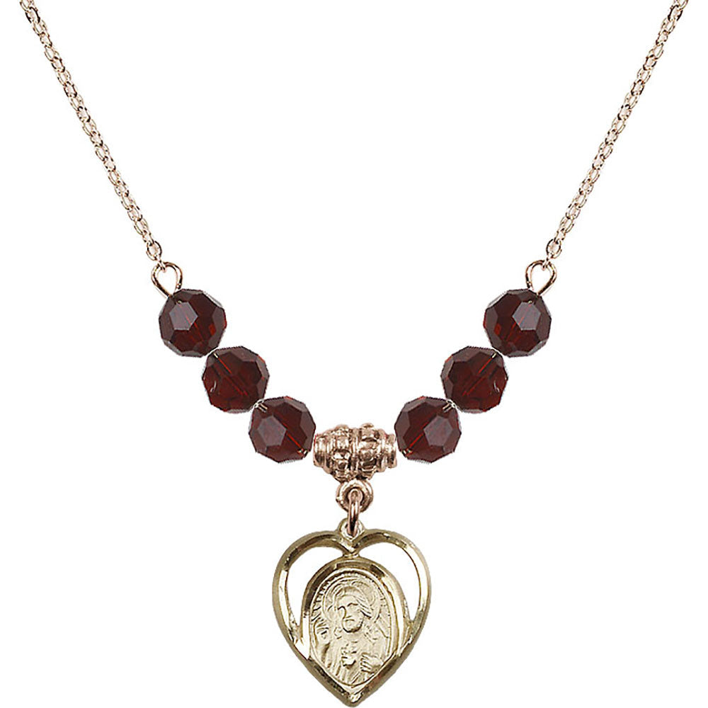 14kt Gold Filled Scapular Birthstone Necklace with Garnet Beads - 4126