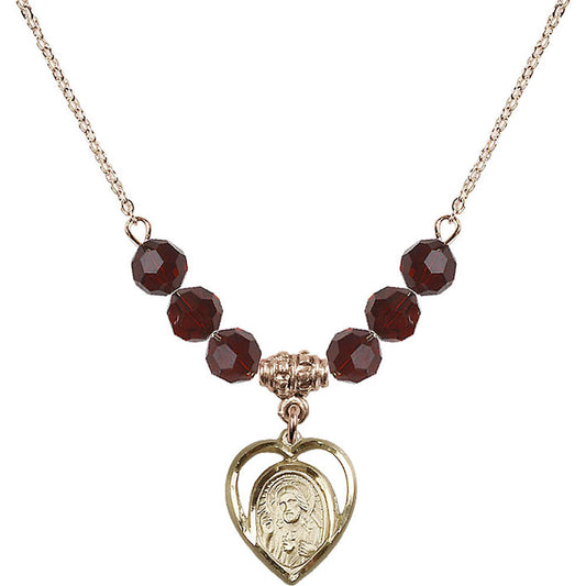 14kt Gold Filled Scapular Birthstone Necklace with Garnet Beads - 4126