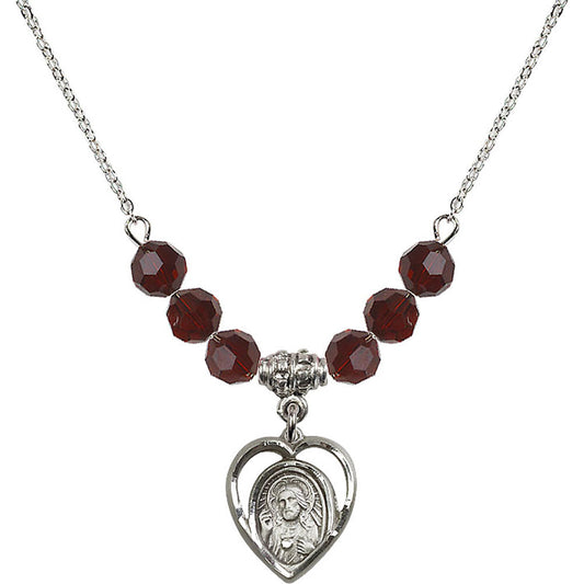 Sterling Silver Scapular Birthstone Necklace with Garnet Beads - 4126