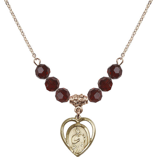 14kt Gold Filled Saint Jude Birthstone Necklace with Garnet Beads - 4128
