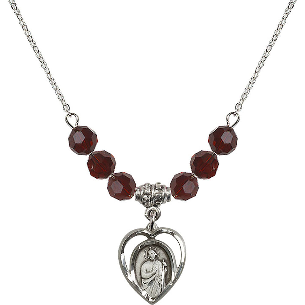 Sterling Silver Saint Jude Birthstone Necklace with Garnet Beads - 4128